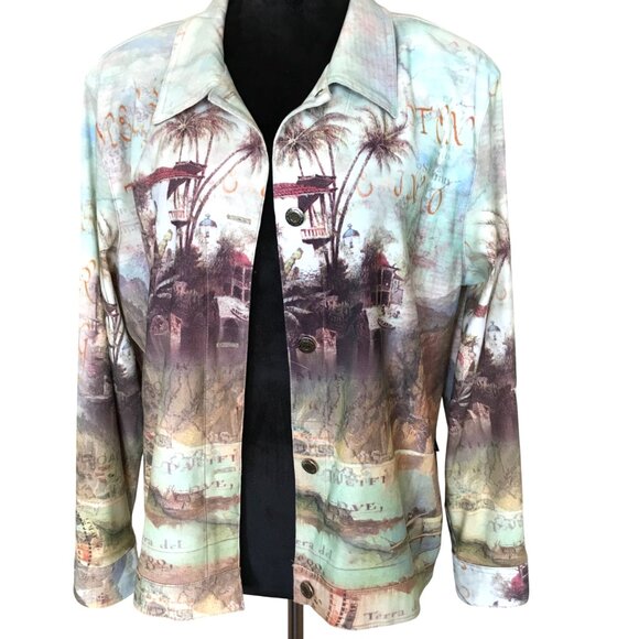 Impulse California Button-Down Shirt: Vintage World Map Print Blouse, Size XL - Picture 1 of 10